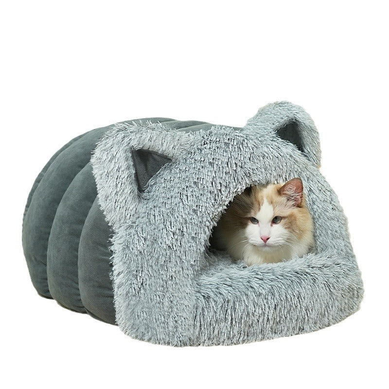 Cat Dog Bed Plush Cat Ears Decoration Large Collar Pet Bed Warm Thick Pet Supplies Suitable For Kittens And Puppies Dropshipman