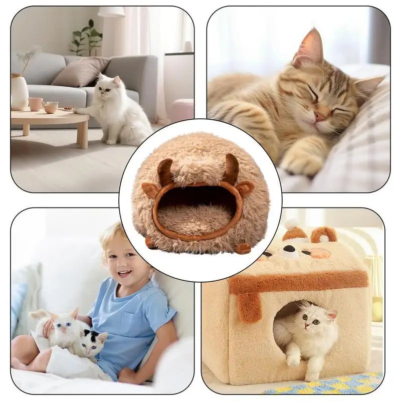 Cat Cave Yak Shaped Warm Pet Bed Cat Caves Indoor Cat Nest Semi-Enclosed Dog Tent Bed With Cover For Indoor And Outdoor Play Dropshipman