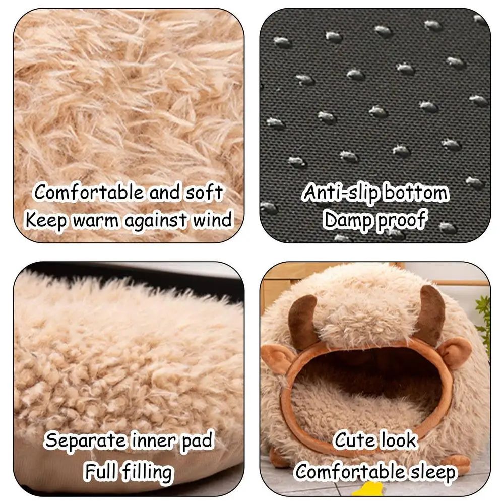 Cat Cave Yak Shaped Warm Pet Bed Cat Caves Indoor Cat Nest Semi-Enclosed Dog Tent Bed With Cover For Indoor And Outdoor Play Dropshipman