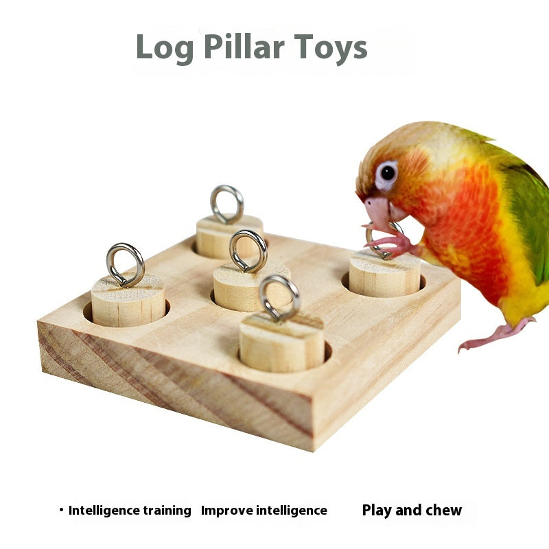 Bird Parrot Educational Toy Wooden Insert Column Puzzle Color Plug-in Cylindrical Building Blocks DIY