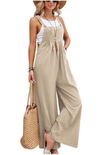 Women's Solid Color Casual Suspender Trouser Jumpsuit